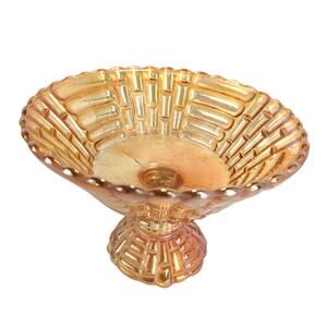 Vtg 1950s Jeannette Floragold Carnival Glass Louisa Pedestal Fruit Bowl 6.5"Tall